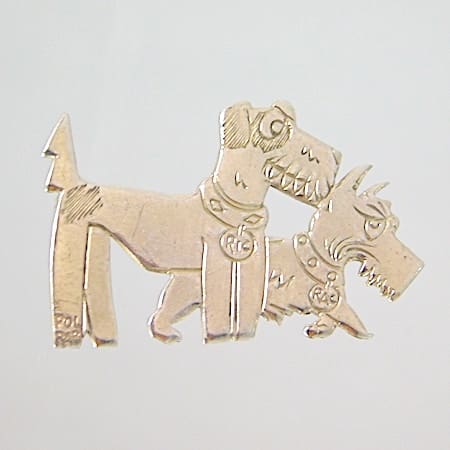 Broche Vintage Pol Rab - Style Art Déco Années 1920 - Motif Chien En Métal Argenté - Occasion
